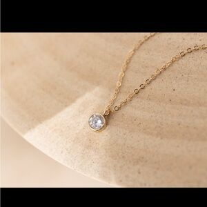 Dainty Gold Necklace Cubic Zirconia Solitaire